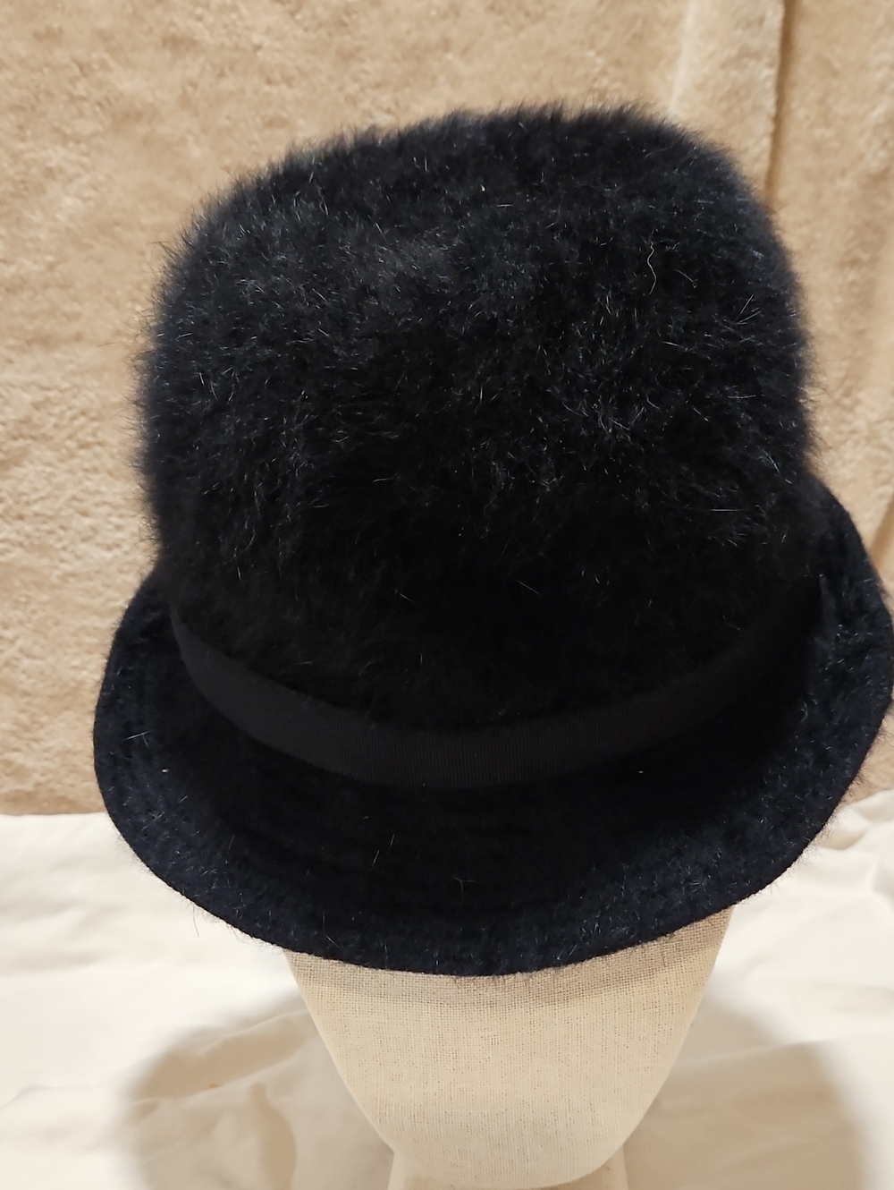 Vintage 60s Sears Carrick of Carlton Black Faux Fur Boucle Bucket Hat Mod